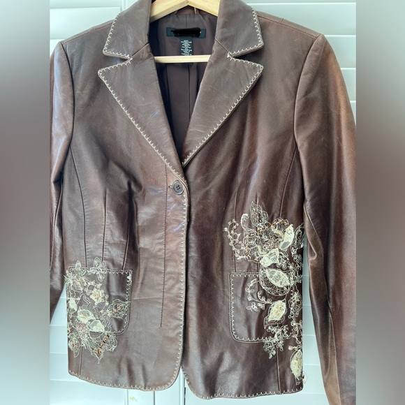 Vintage Leather Embroidered Jacket As Seen On Phoebe Buffay & Lorelai Gilmore - Picture 8 of 12